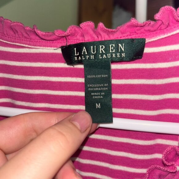 Vintage Y2K Lauren Ralph Lauren Women's Pink & White Striped Cotton Night Gown - Picture 4 of 7